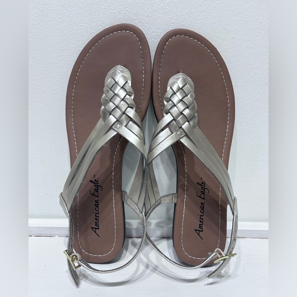 American Eagle Women's Gold & Brown Strappy Sandals Size 8 - Picture 1 of 8